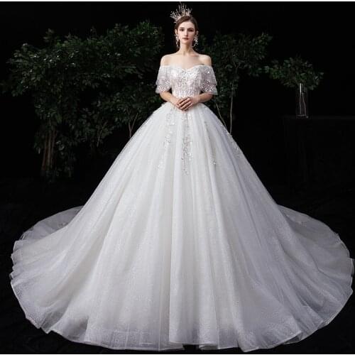 Luxury 2021 Wedding Dress Off The Shoulder Long Tailed Princess Dream Ball Gown Bridal Dress Vestido De Noiva