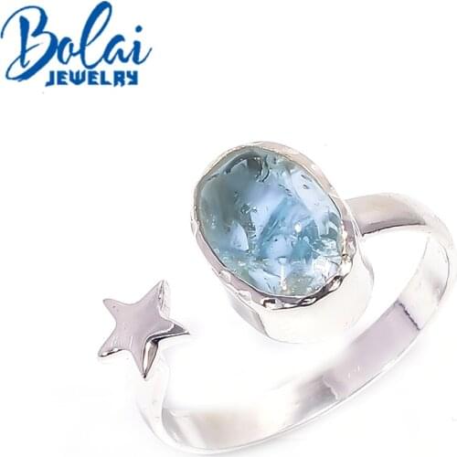 Bolai,2021 Star design Handmade Rough Ring brazil aquamarine gemstone africa ruby 925 sterling silver fine jewelry for women