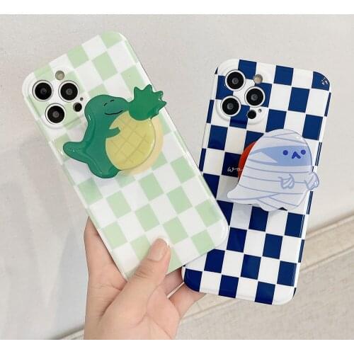 INS Korea Checkerboard Cute Bracket Soft IMD Phone Case For iPhone 12 Pro XR X XS Max 7 8 Plus 11 Pro Max SE 2020 Lovely Cover
