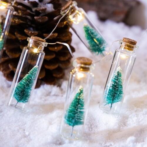 Glass Wish Bottle Copper Wire LED String Light 2M 10 led Vintage Garland Fairy Lamp Christmas Tree Garden Party Decoration Clear