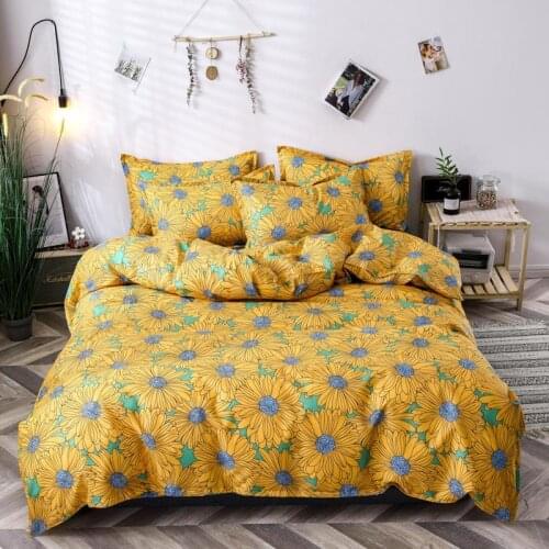 J 3pcs Yellow sunflower duvet cover set 220x240 Pillowcase bedding set, quilt cover 200x200, bed sheet, king size bed cover