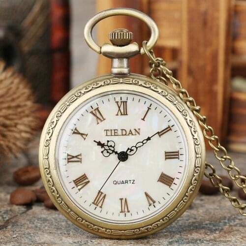 Shell Dial Quartz Pocket Watch Women Slim Think Chain Exquisite Bronze Male Pendant Watch Gift zuster klokje relogio de bolso