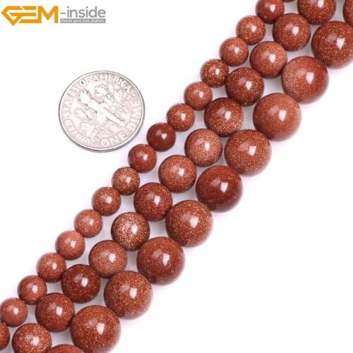 6mm-10mm Round Brown Gold Sandstone Sand Stone Beads for Jewelry Making Strand 15" Necklace DIY Gem-inside