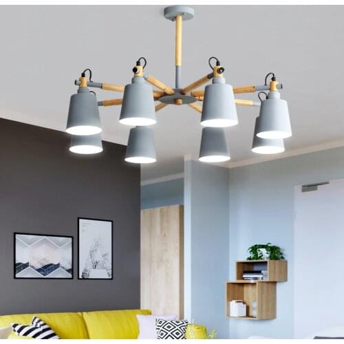 Nordic style chandelier style minimalist modern living room lamp Macarons wood log master bedroom lamp Restaurant