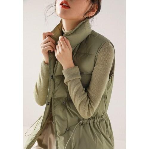 Fashion Girls Down Vest Sleeveless Jacket Ladies White Duck Down Jacket Drawstring Green Down Coat Winter Puffer Jacket Women