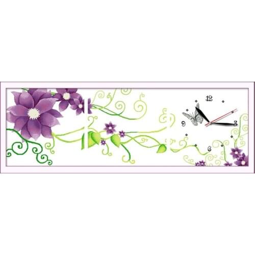 Purple elegance cross stitch kit 14ct 11ct count print canvas wall clock stitching embroidery DIY handmade needlework