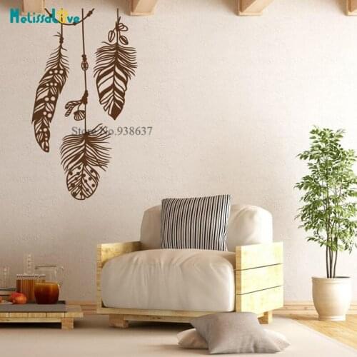 Beautiful Feathers Decal Boho Bohemian Feather Art Baby Room Nursery Decor Girls Room Bedroom Decals Vinyl Wall Sticker BB947