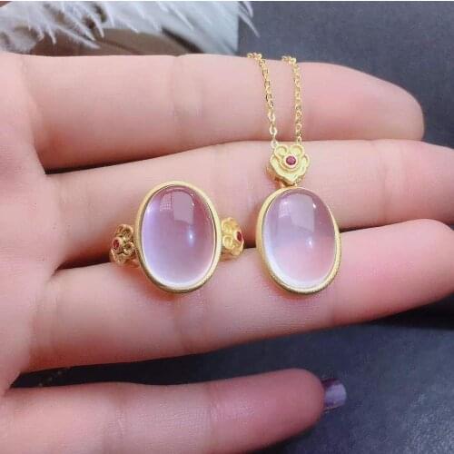 Real Natural Rose Quartz jewelry set Natural Real Rose Quartz 925 sterling silver 1pc pendant,1pc ring