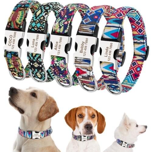 Nylon Personalised Dog Collar Free Name Phone Number Engraved Custom Pet Puppy Cat ID Collar Nameplate