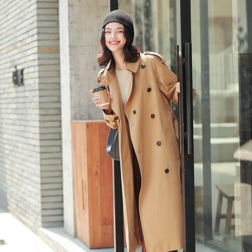 21 spring new Tang Wei Spring Festival Gala the same literary pure cotton waist high-end atmospheric long windbreaker womens