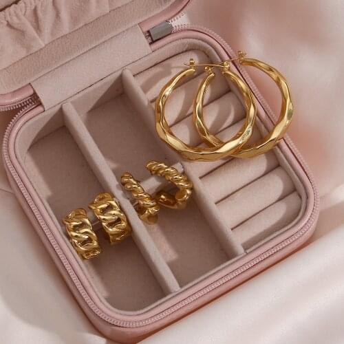 2021 Latest Design Braided Tiwsted Patchwork Cuban Chain Hoop Earrings For Women Geometric LArge Gold Hoop Earrings For Women