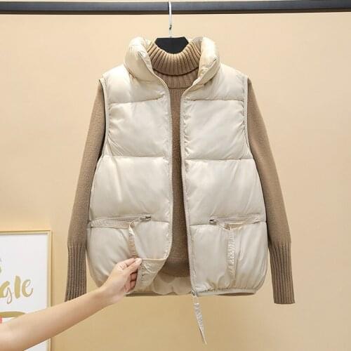 2021 Autumn Winter New Down Cotton Vest Female Coat Short Stand-Up Collar Sleeveless Jacket Women Korean Loose Waistcoat G1427