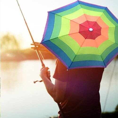 New Rainbow Foldable Head Umbrella Hat Cap Golf Outdoor Sun Headwear Beach Fishing Camping Hiking Fishing Caps