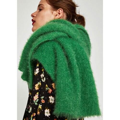 A New Plush Scarf for Autumn and Winter 2019. Classic Pure Green Knitting Shawl, Warm and Fashionable Scarf