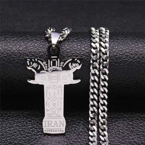 Stainless Steel IRAN lion Cross Necklaces Chain Silver Color Big Persian Empire Necklace Pendant Jewelry collier homme N2263S01