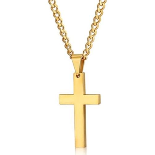New Cross Necklaces & Pendants For Men Stainless Steel Gold Colour Male Pendant Necklaces Prayer Jewelry Friend Gift