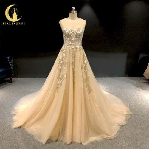 Rhine Champagne Nude With Sliver Beads A-line 2021 robe de mariage свадебное платье robe mariage Wedding Dresses