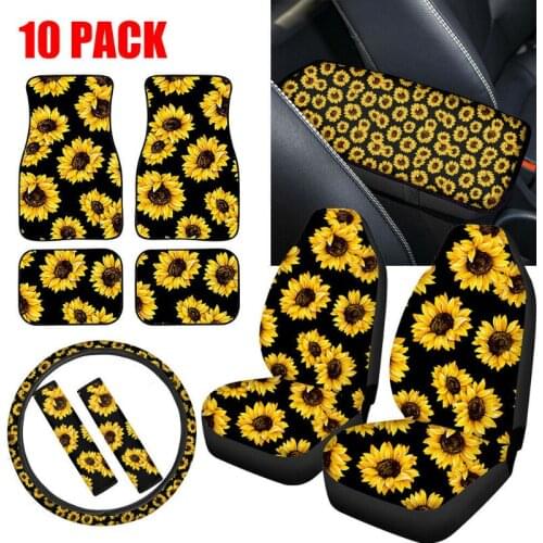 Sunflower European and American Car Seat Cover Pad 10 Sets Sunflower Printing Rubber