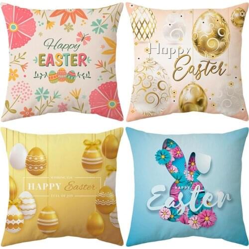 Polyester Easter Series Print Pillow Case Sofa Cushion Office Gift Sofa Bedding Supplies Decorative Pillowcase 45cm x 45cm