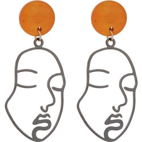 Hollow Distinctive Orange Circle Black Human Face Light Alloy Dangle Earrings Drop Earrings For Women