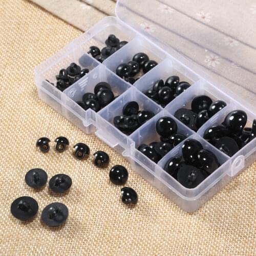 100Pcs 9mm-15mm Black Plastic DIY Crafts Sewing Buttons Kit for Teddy Bear Dolls Puppets Toy Plush Animal Shank Button Eyes Nose