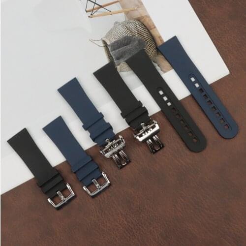 Top brand 23mm Black Blue Soft Fluoro Rubber Watchband For BLANCPAIN strap Fifty Fathoms Rubber watchband 5015 series buckle