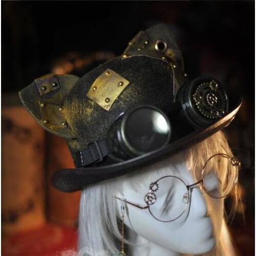 Steampunk retro hat Pacthwork Gear rivet Old Women Cat ear