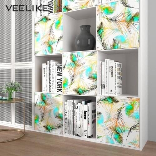 Color Feather Pattern Wallpaper Self-adhesive PVC Vinyl Wall Stickers Waterproof Furniture Renovation Films DIY Home Decoration
