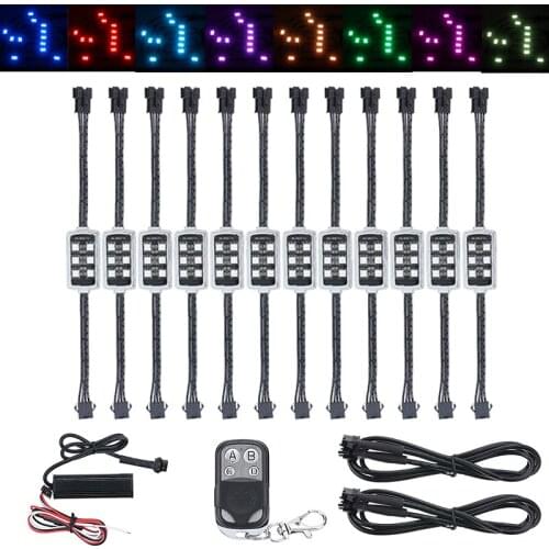 12pcs 12V RGB 6 SMD LED Motorcycle Car Atmosphere Light Smart Brake Strip Lamp With Wireless Remote Control Scooter Decorative