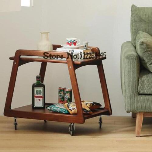 Yoyo trolley Nordic solid wood side table sofa corner table retro net red furniture rack storage dining car