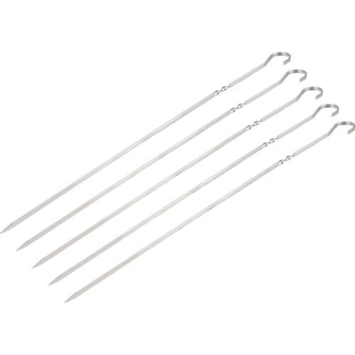 Uxcell Barbecue Skewers Long Stainless Steel Shish Kabob Skewers V-Shape Kabob Sticks BBQ Grilling Part Ring-Tip Non-Slip