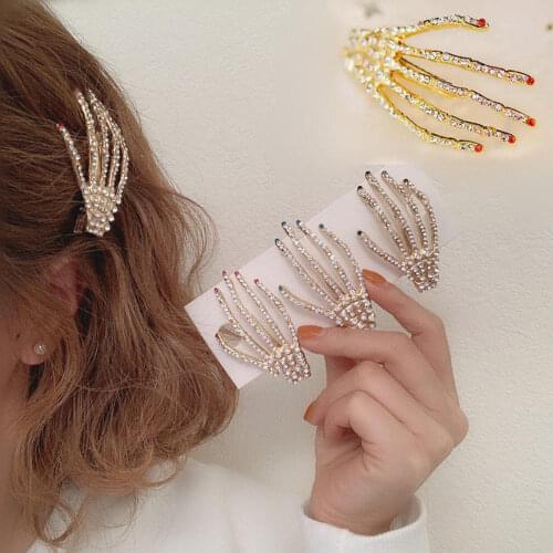 1Pc Chic Shinny Rhinestone Hairpins Crystal Skull Claws Hair Clips Women Grils Harajuku Style Hairgrip Hair Accessories