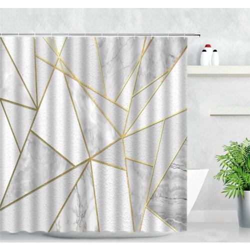 White Marble With Gold Stripes Shower Curtains Geometric Patterns Waterproof Polyester Fabric Bathroom Curtains For Home Decor