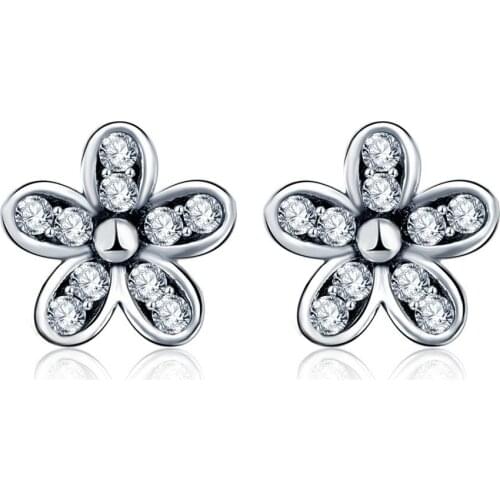 Cute Flower Shape Stud Earrings for Women White Silver Color Brand Earrings Jewelry Fashion Blossom Boucle D'oreille Femme
