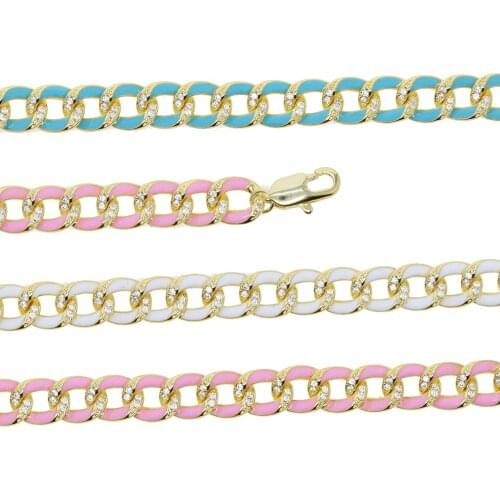 2021 New Colorful Women Girl Jewelry Gold Metal White CZ 7MM Width Neon Enamel Cuban Chain Choker Necklace