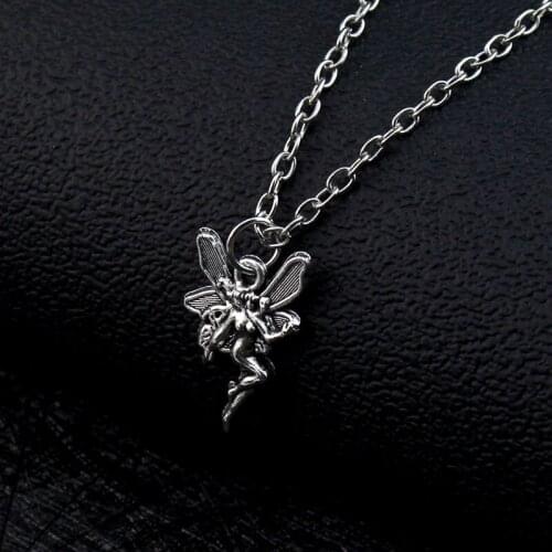 Ancient Punk Statement Angel Fairy Wings Pendant Necklace for Women Chains Choker Jewelry Punk Goth Gothic Vintage Accessories