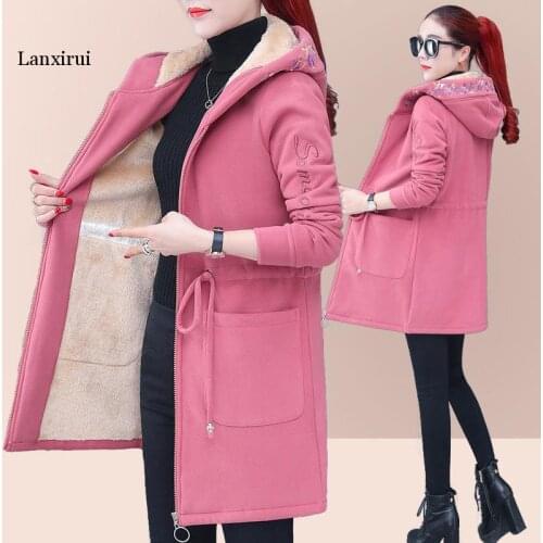 Plus size Lamb plush coat Fall winter Plush famale jacket Women hoodie Plus thick velvet Hooded Tops bulk items wholesale lots