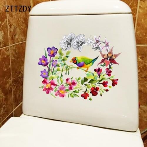 ZTTZDY 23.7CM×19.2CM Flowers And Birds Home Wall Decor Hand Drawn Cartoon Toilet Stickers T2-0830