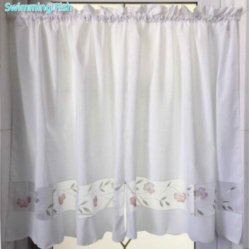 1 piece Embroidery Short Curtain Kitchen Bathroom Decorative Window Door Half Curtain Rod Pocket Blind