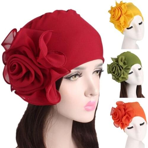 1pc Women Ladies Retro Big Flowers Hat Turban Hat Cap Pile Cap Elastic Bandana Hat Yoga Sports Fitness Headband