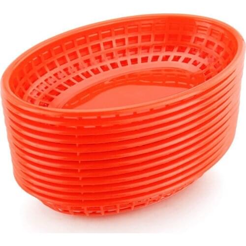 Oval Plastic Serving Basket Plastic Fast Food Tray Restaurant Black Dozen Side Oval Food Dinner Plates Picnic Tool 12pcs 9.25