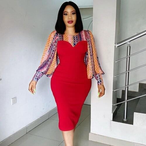 3XL Plus Size Africa Clothing Dashiki Flowers Printed Long Sleeve Midi Dress Women Autumn Robe Long Party African Office Dress