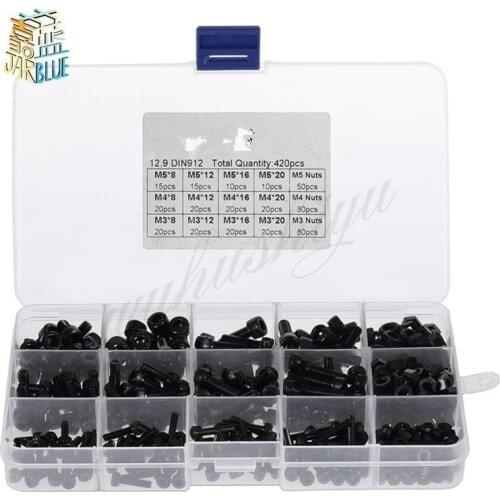 420Pcs/set M3 M4 M5 Carbon Steel Hex Socket Cap Head Screws and Nuts Assrotment Set Fastener Hardware