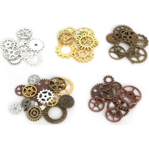 50g/100g Mixed Antique Bronze Vintage Steampunk Gears and Cogs Metal Charms Pendants Fit DIY Bracelets Jewelry Making Materials