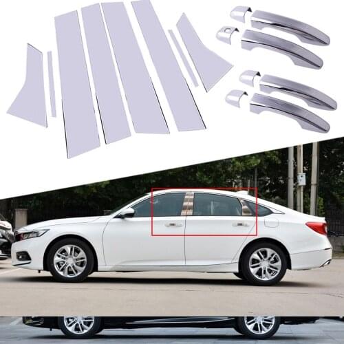 8pcs/Set Chrome Side Door Handle W-O Smart Keyhole + Pillar Post Cover Trim Set Fit for Honda Accord 2018 2019 2020