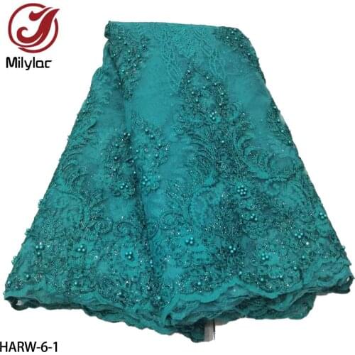 African Lace Fabric High Quality Beads and Sequin Net Embroidery Nigerian Material French Lace Fabric for Wedding Gown HARW-6