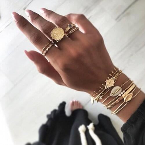Bohemian Punk style Portrait Coin design gold plating rings 5pc set for women Jewelry
