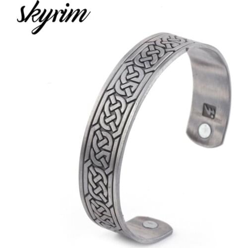 Skyrim Vintage Irish Cross Knot Magnetic Viking Jewelry Knot Cuff Findings Health Balance Magnetic Therapy Bangle Adjustable