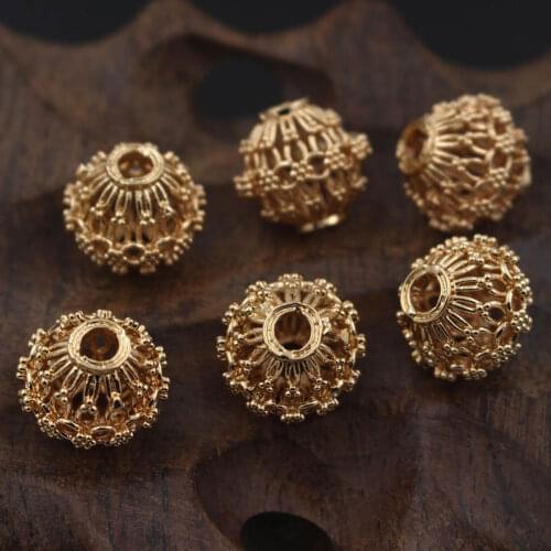 20pcs 15mm Brass Casted Retro Hollow Lantern Round Flower Spacer Beads Bracelet Beads High Quality DIY Mens Jewelry Accessories