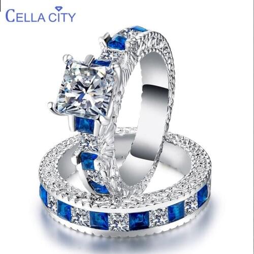 Cellacity Silver 925 Jewelry New Style Rings for Women Removable Lovers Ring Sets Sapphire Emerald Anniversary Valentines Gift